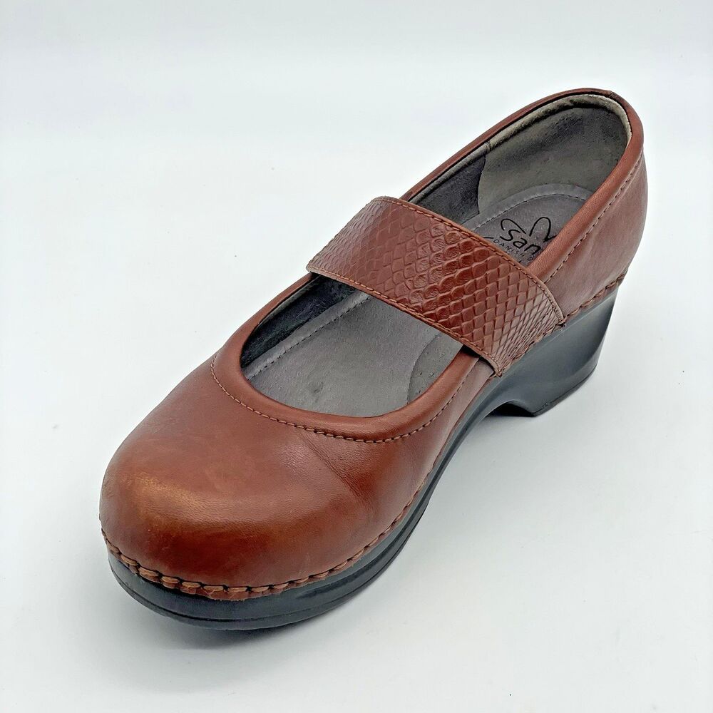 Mary Jane Clog Comfort Leather Shoes Women's US 8 / EU 38 Brown 2 in Heel